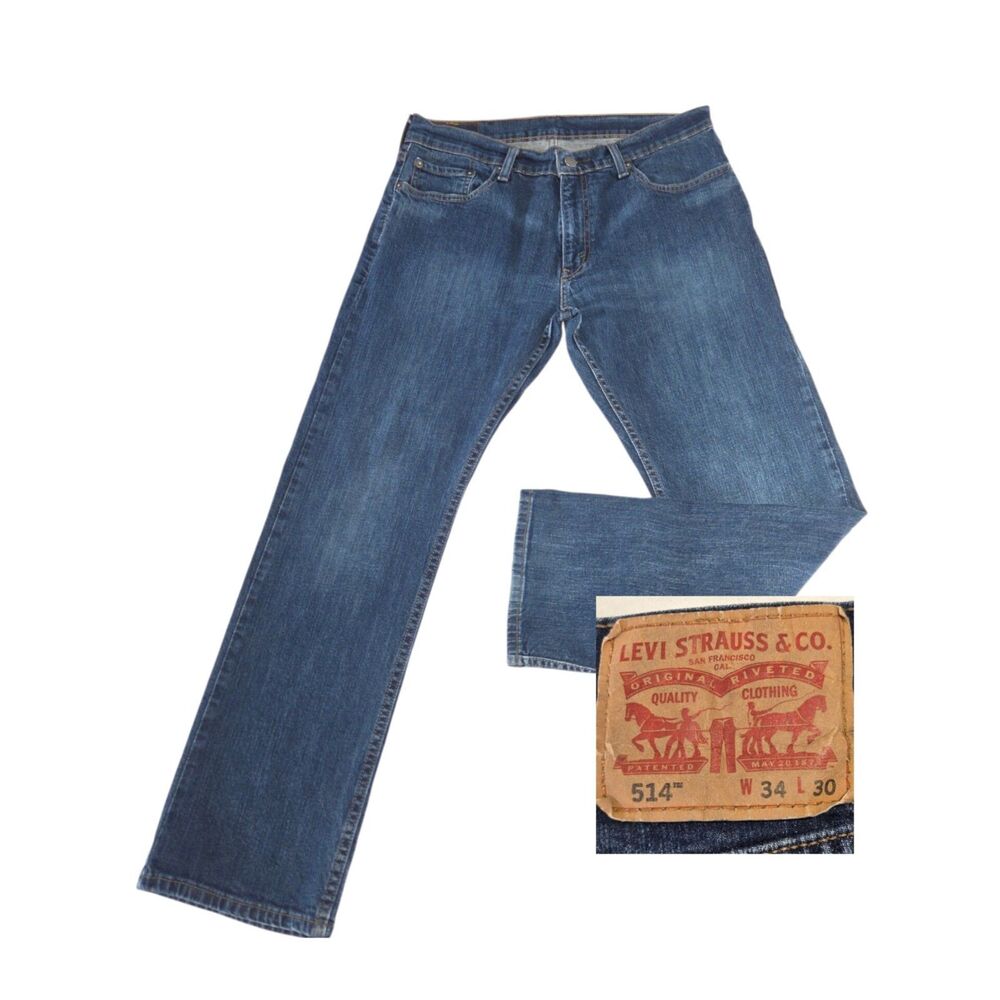 Levi's 514 Men's Denim Blue Jeans Straight Fit Stretch Size 34x30